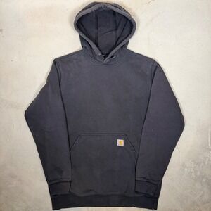 faded Carhartt Loose Fit Midweight Hoodie Mens Medium Black Pullover Sweatshirt